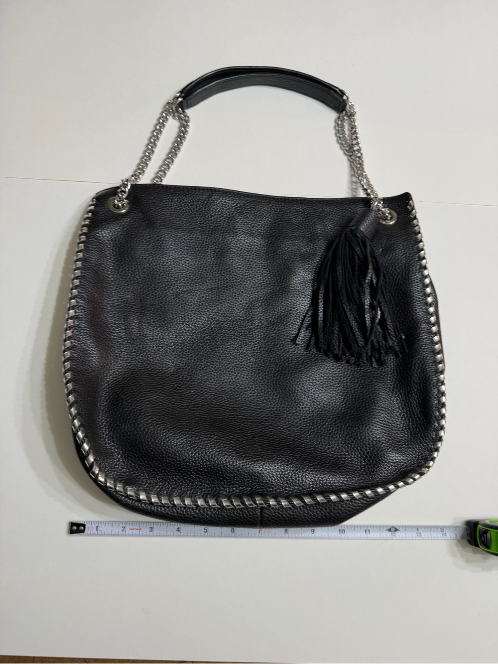 Michael Kors Black Leather Tassel Chain-Handle Tote